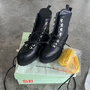 Off-White Hiking Virgil Abloh Vibram Combat Leather Lace Up Boots Lug Sole 6 6.5